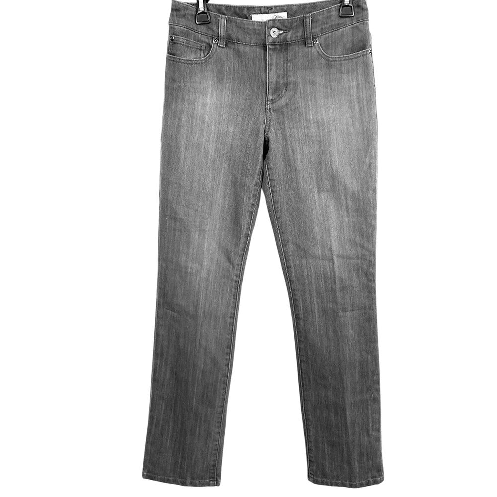 Chicos Platinum Gray Womens Stretch Mid Rise Ultimate Straight Leg Jeans 00R / 2